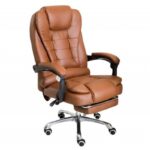 GameLab Workspace Executive Chair with Footrest Polished Aluminum Brown