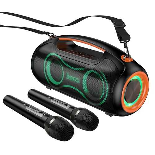 Hoco 600W Bluetooth Party Speaker with 2 Wireless Microphones, RGB Light, 6000mAh Battery, IPX5 Waterproof