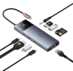Adapter Baseus Hub 10in1 Metal Gleam II Series, USB-C to 1xHDMI, USB-A (10Gbps), USC-C, 2xUSB-A, Ethernet RJ45, SD/TF card, mini-jack 3,5mm, USB-C