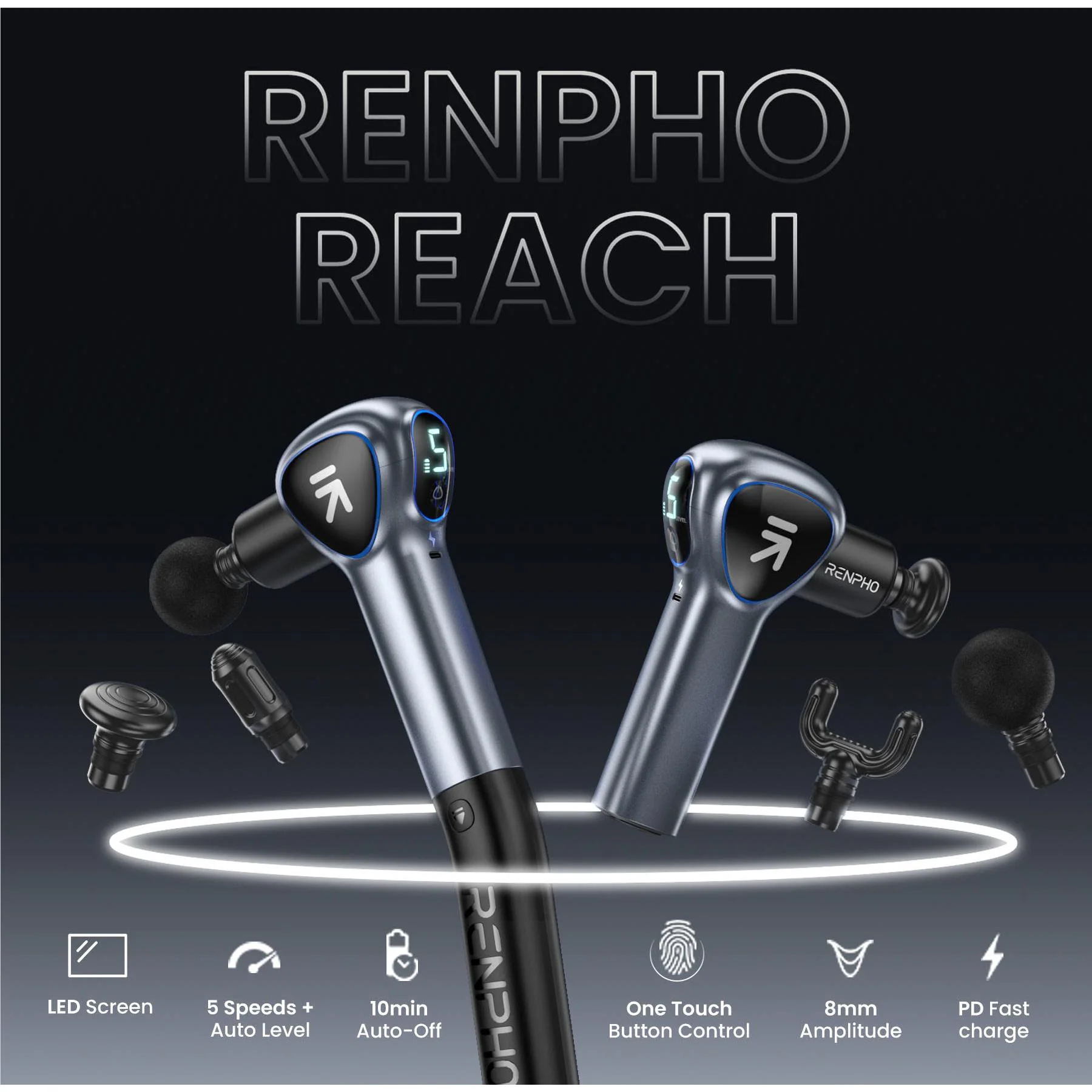 Renpho Reach Professional Massage Gun w Extendable Handle