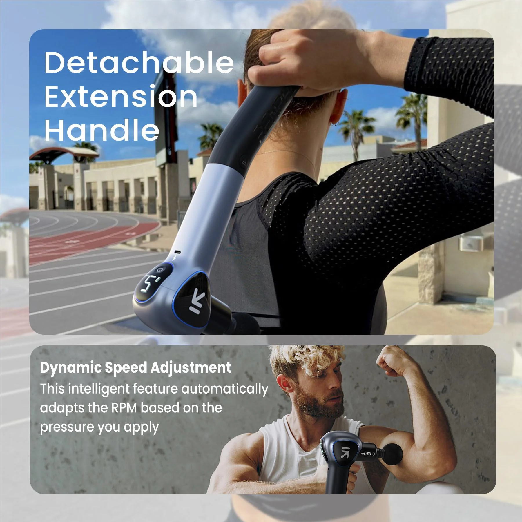 Renpho Reach Professional Massage Gun w Extendable Handle