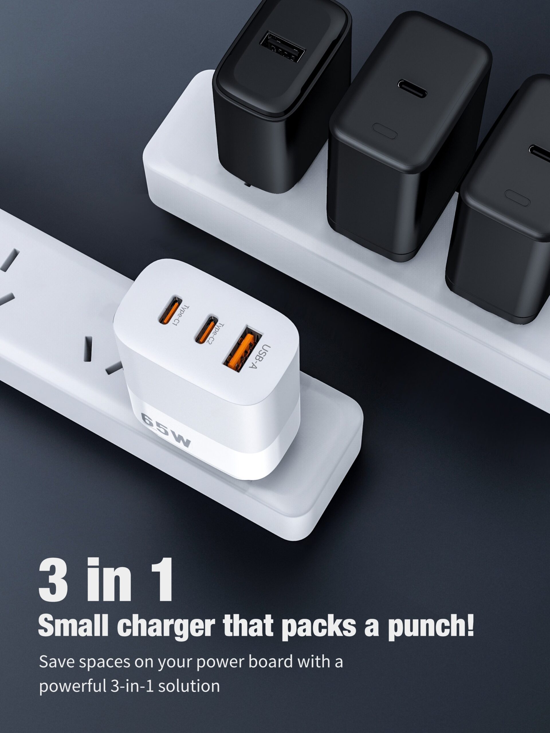 Titan 65W Ultra Fast Charger w 2 USB-C and USB-A