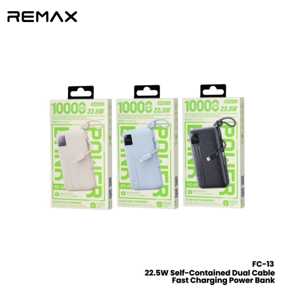 Remax 10000mAh 22.5W Dual Cable Power Bank Black