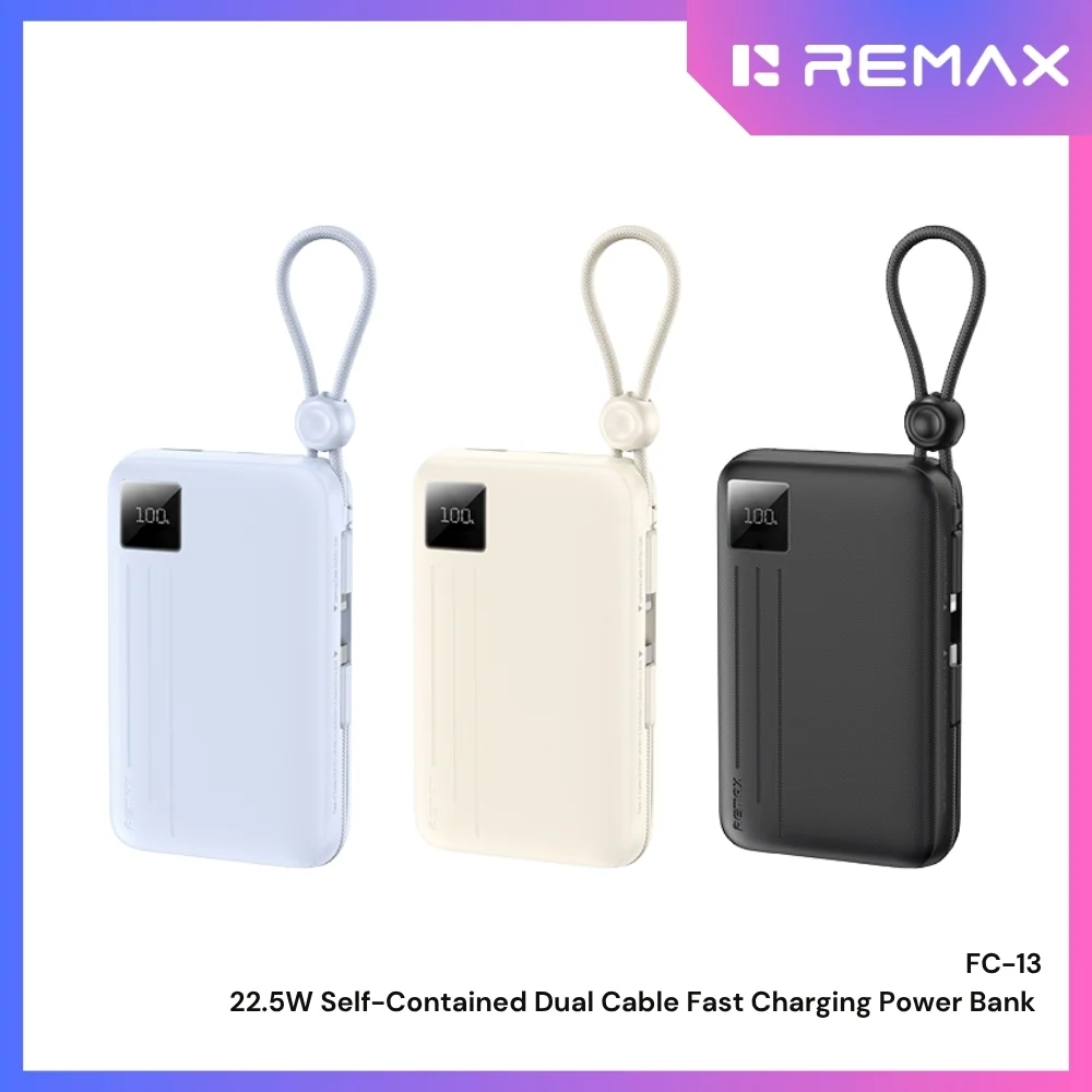 Remax 10000mAh 22.5W Dual Cable Power Bank Black