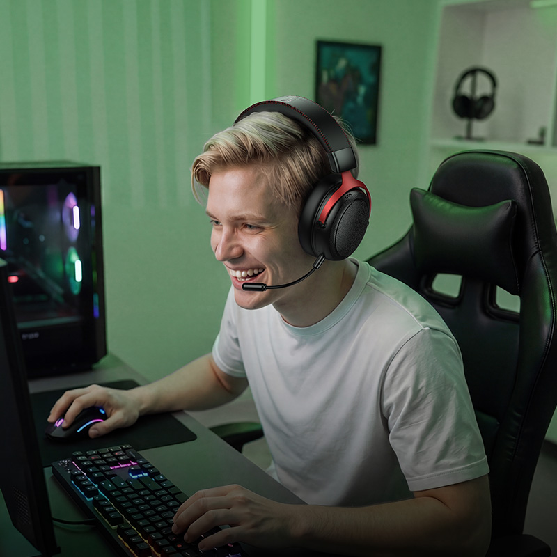 Hoco Premium Gaming Headset with Wired & Wireless Modes, Omnidirectional Detachable Microphone
