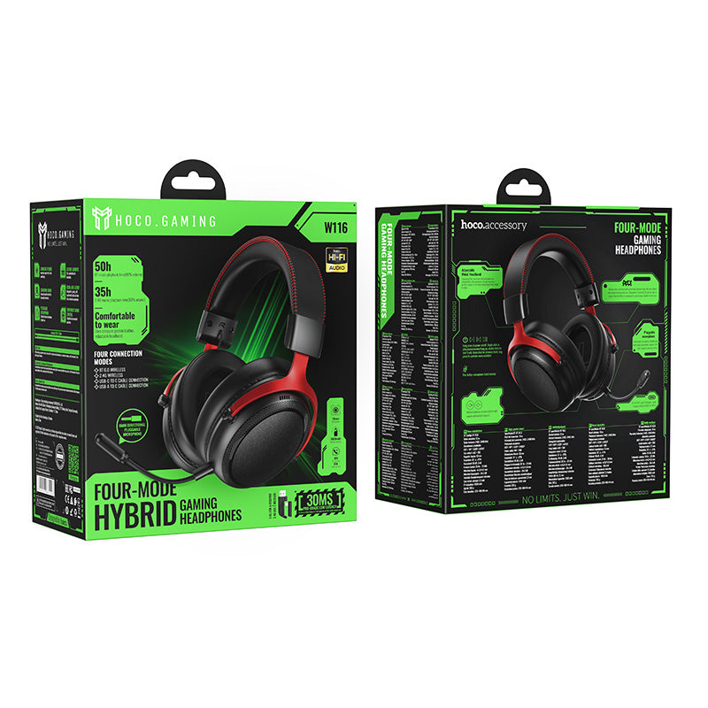 Hoco Premium Gaming Headset with Wired & Wireless Modes, Omnidirectional Detachable Microphone